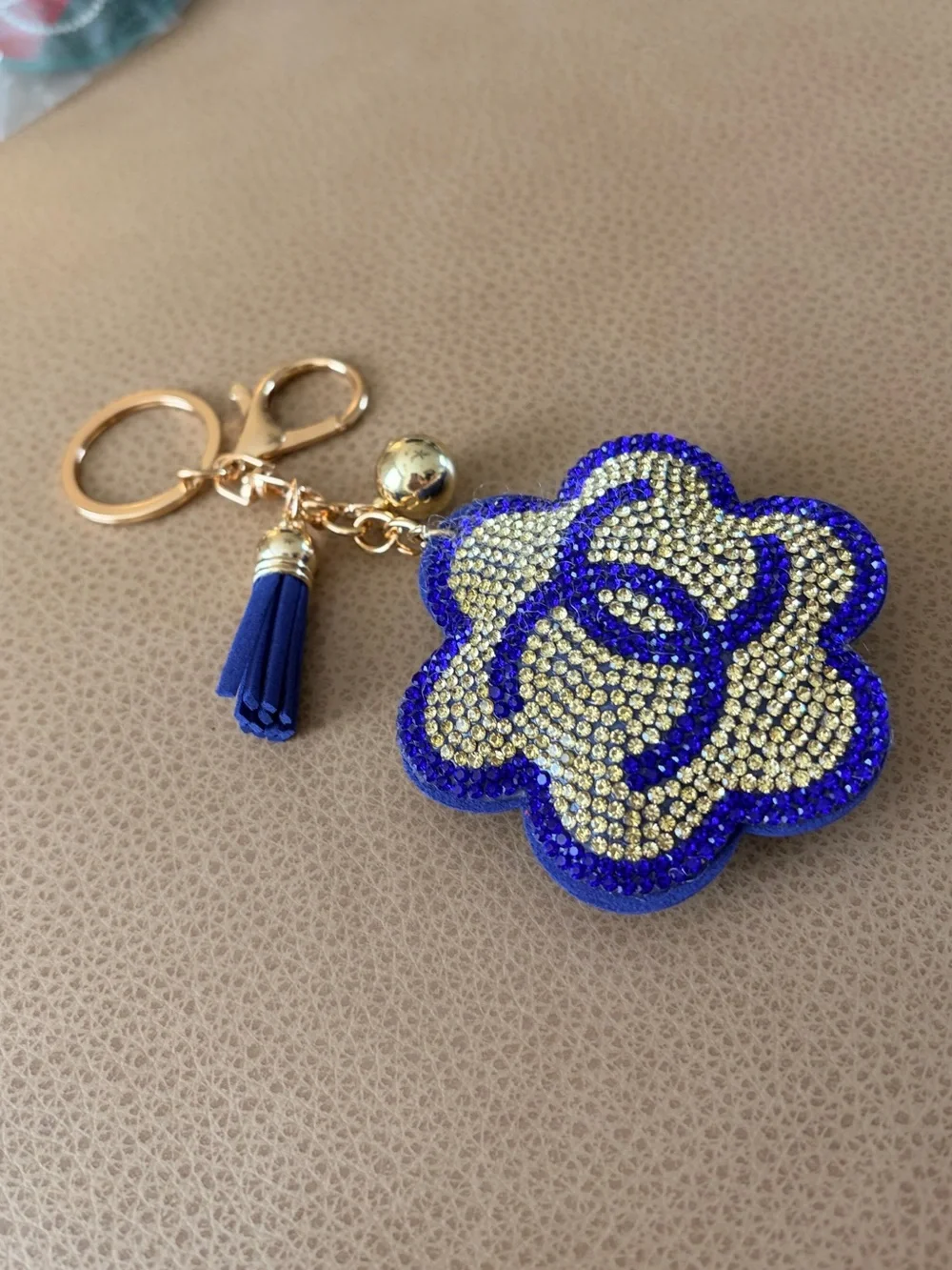 Bling Purple and Gold Crystal Flower Keychain